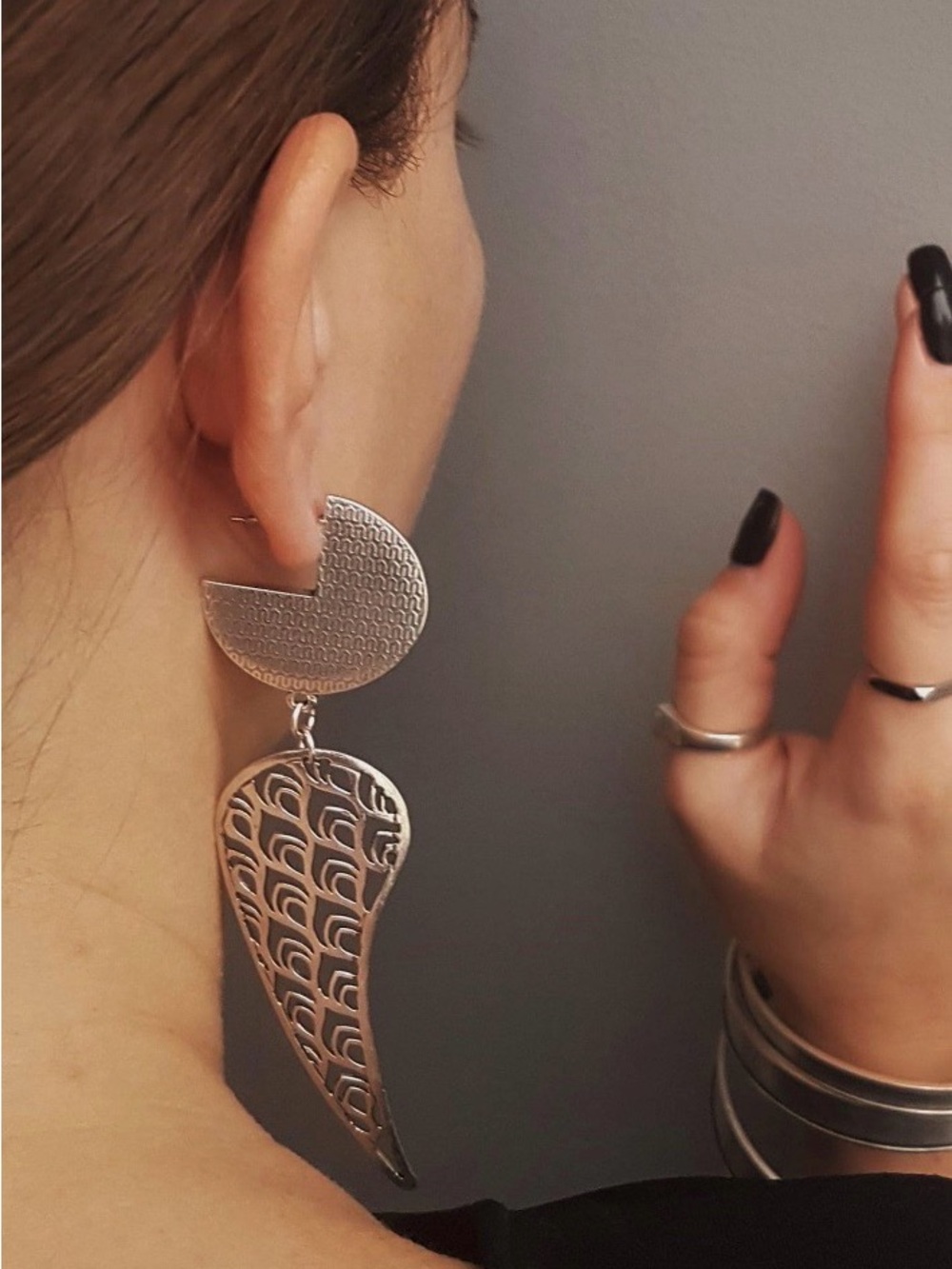 Sterling Silver Plated Hollow Feather Peacock Drop Earrings